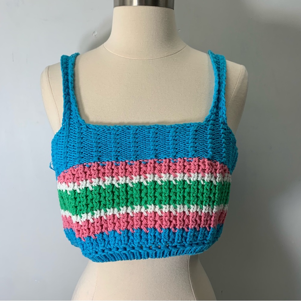 ZARA NWT crochet blue pink green creo top size L - Picture 6 of 6